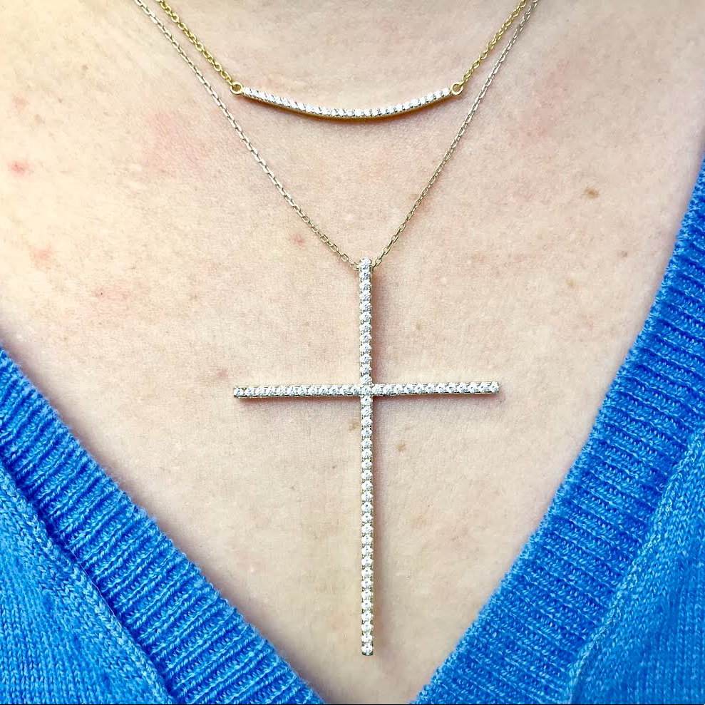 Set Of Two Necklaces - Czs Large Cross & Side Bar